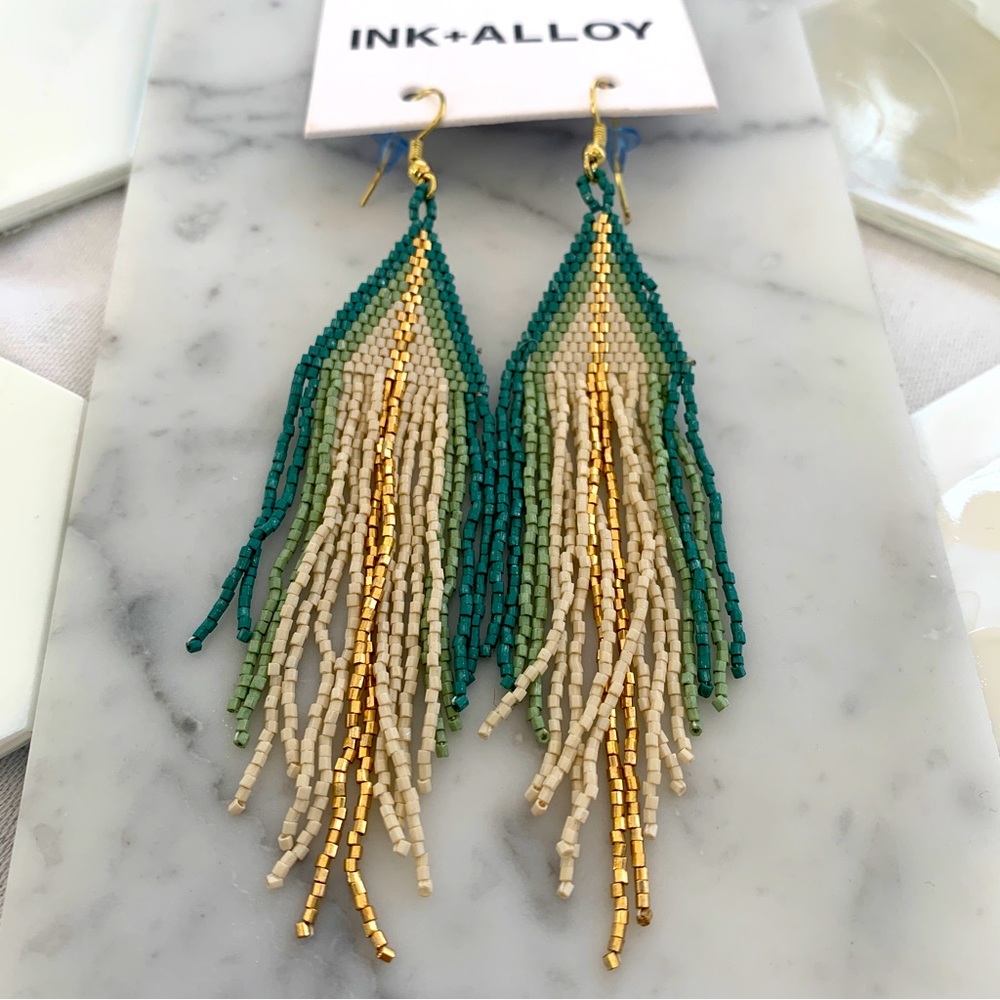 Ink + Alloy Jane Triangle Beaded Fringe Earrings